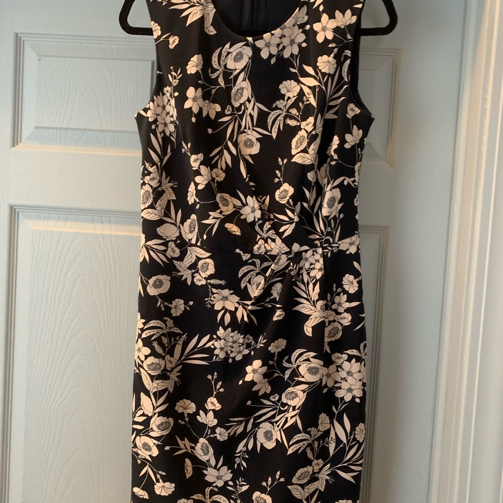Ann Taylor Black and Cream Floral Midi Dress
